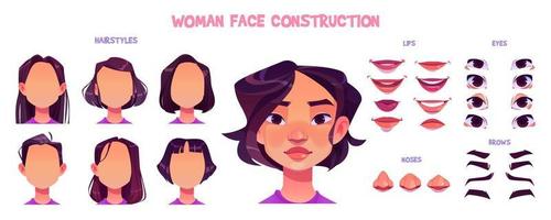 Asian girl face construction, avatar creation vector