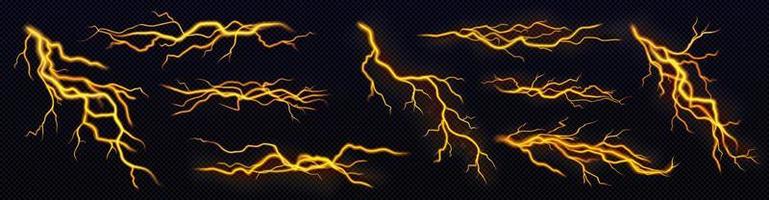 Set yellow lightning, electric thunderbolt strike vector