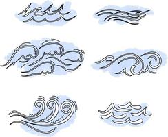 conjunto de ondas dibujadas a mano vector