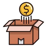 la moneda de dinero flota sobre el icono de la caja abierta, adecuada para una amplia gama de proyectos creativos digitales. feliz creando. vector