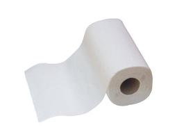 One roll of white tissue paper or napkin for general use in toilet or restroom and household or office cleaning up isolated on white background with clipping path photo