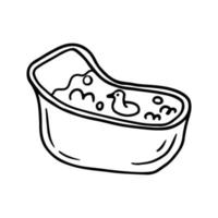 Baby bathtab in hand drawn doodle style. Vector illustration for children. Coloring page for kids.