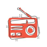 Radio icon in comic style. Fm broadcast cartoon vector illustration on white isolated background. Radiocast splash effect business concept.
