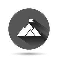 Mission champion icon in flat style. Mountain vector illustration on black round background with long shadow effect. Leadership circle button business concept.