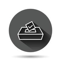 Vote icon in flat style. Ballot box vector illustration on black round background with long shadow effect. Election circle button business concept.