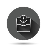 Scale icon in flat style. Balance vector illustration on black round background with long shadow effect. Comparison circle button business concept.