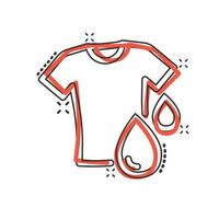 T-shirt washing icon in comic style. Clothes dry cartoon vector illustration on white isolated background. Shirt laundry splash effect business concept.