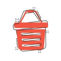 añadir al icono del carrito en estilo cómico. ilustración de vector de dibujos animados de compras sobre fondo blanco aislado. concepto de negocio de efecto de salpicadura de cesta.