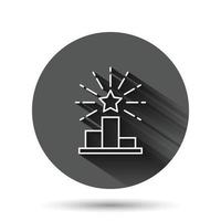 Podium icon in flat style. Pedestal vector illustration on black round background with long shadow effect. Award circle button business concept.