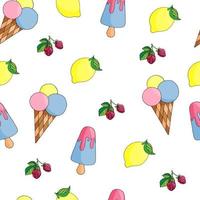 pattern ice cream, raspberry and lemon vector