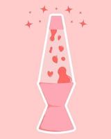 Vintage lava lamp. Retro concept. Cute poster 80-90s. Heart shaped pink liquid. Kawaii st Valentine's day. Romantic Y2k. Nostalgia. Groovy vibe. vector