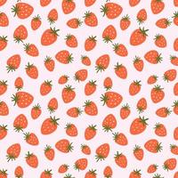 Strawberry seamless pattern. Cute summer berries simple hand drawn illustration. Strawberry print, pink summer fruits fabric, wrapping paper, vector berry background.