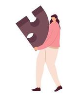 woman lifting puzzle vector