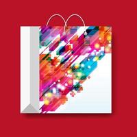 Shopping paper bag, vector marketing symbol isolated on a red background.