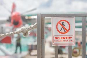 No entry warning sign danger zone in airport, seaplane rotor, authorized personnel only, restricted area. Maldives Male airport photo