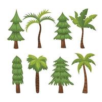 Pine tree and Palm Tree. Evergreen forest, wild nature trees templates. Vector illustration woodland trees set.