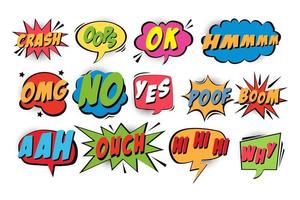 Set of colorful comic speech bubbles different shapes with halftone shadows and stars, hand drawn pop art style text frames. Comic bubble speech, word comic cartoon, expression vector