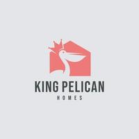 ilustración vectorial del logotipo del pelícano animal y el icono de la casa del rey. vector