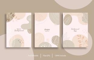 set of background shapes combined with line and leaf pattern vector