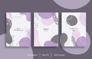 set of background shapes with purple color combination with leaf decoration vector