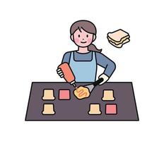 Korean street food. A person who bakes and sells Korean-style toast. vector