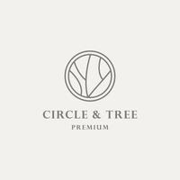 Circle tree logo icon template design. Round garden plant natural line symbol. vector