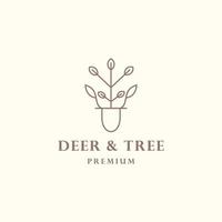 simple deer logo with leaf lines vector