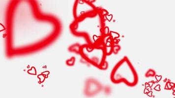Loop floating red hearts animation on white abstract background