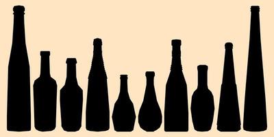 Shape of silhouette of bottle for alcohol, beer, kvass, waters. Outline of a container for storing liquid vector