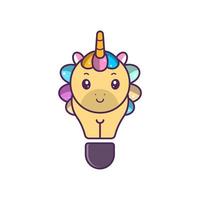 ilustración de lindo personaje de unicornio con lámpara vector