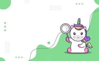 Cute background of cute unicorn character,unicorn holding a magnifying glass, suitable for social media and business posts vector