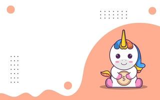 Cute background of cute unicorn character,unicorn carrying dollar coins, suitable for social media and business posts vector