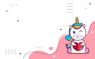 Cute background of cute unicorn character, unicorn holding a heart, suitable for social media and business posts vector