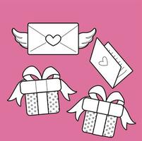 Cute Love Letter and Gift Valentine Day Digital Stamp vector