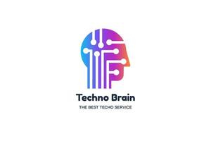 Techno brain negative space logotype concept vector