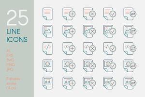 Documents and files color linear icons set vector