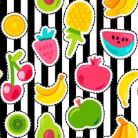 Exotic fruits on stripes seamless pattern vector