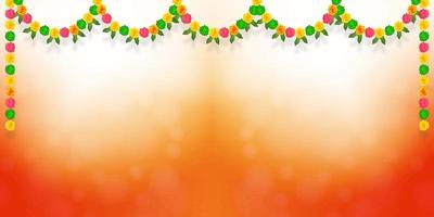 Vector illustration of Flower garland decoration toran with beautiful bokeh background. can be used for South India festival Happy Diwali, Pongal, Onam and etc.. Holiday background