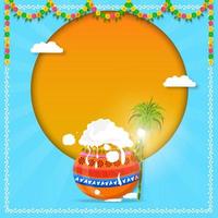 Happy Pongal Holiday Harvest Festival of Tamil Nadu South India greeting background. Vector illustration