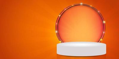 3D Abstract podium minimal background with colorful light round garland frame and light rays background stage. perfect for showing product and promotion. 3d vector