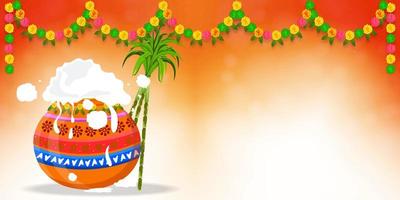 Happy Pongal South Indian Harvest Festival, Happy Pongal Celebration Banner or Poster Design Background, vector