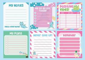 Beautiful note template. Cute dragons and unicorns design for children. Vector template for agenda, to do list, wish list, dear diary. Printable sheet for kids.