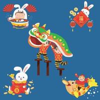 Cute illustration of Chinese lunar year. Chinese New Year. Water Rabbit year of 2023. Vector backgrounds.