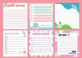Beautiful note template. Cute dragons and unicorns design for children. Vector template for agenda, to do list, wish list, dear diary. Printable sheet for kids.
