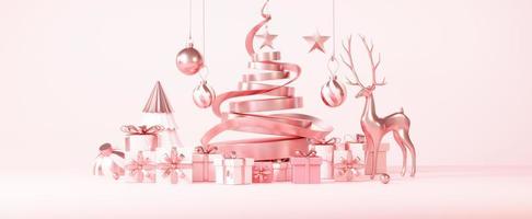 Christmas backgrounds with podium stage platform in minimal New year event theme. Merry Christmas scene for product display mock up banner. Empty stand pedestal decor in Xmas winter scene. 3D render. photo