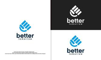 better tomorrow logo, clenched hands show enthusiasm for tomorrow. vector