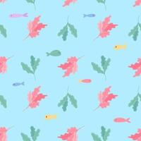 Hand drawn Seamless pattern with fishes and seaweed. Vector image for kids digital textile fabric paper