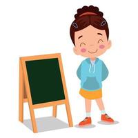 classroom board and cute little boy next to it vector