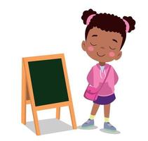 classroom board and cute little boy next to it vector