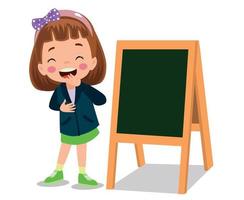 classroom board and cute little boy next to it vector